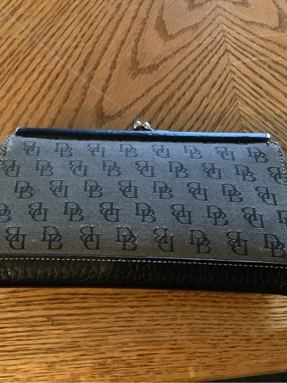 Dooney & Bourke Gray and Black Monogram Clasp Wallet
